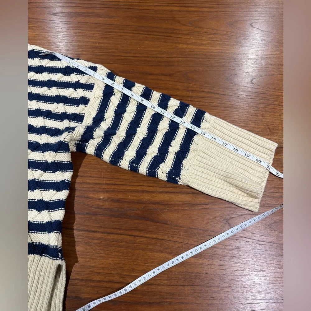 Madewell Cable-Knit Oversized Sweater in Stripe White and Navy Blue‎ Size XL